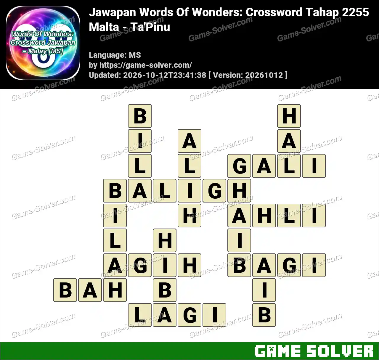 Jawapan Words Of Wonders: Crossword Tahap 2255 – Malta – Ta’Pinu
